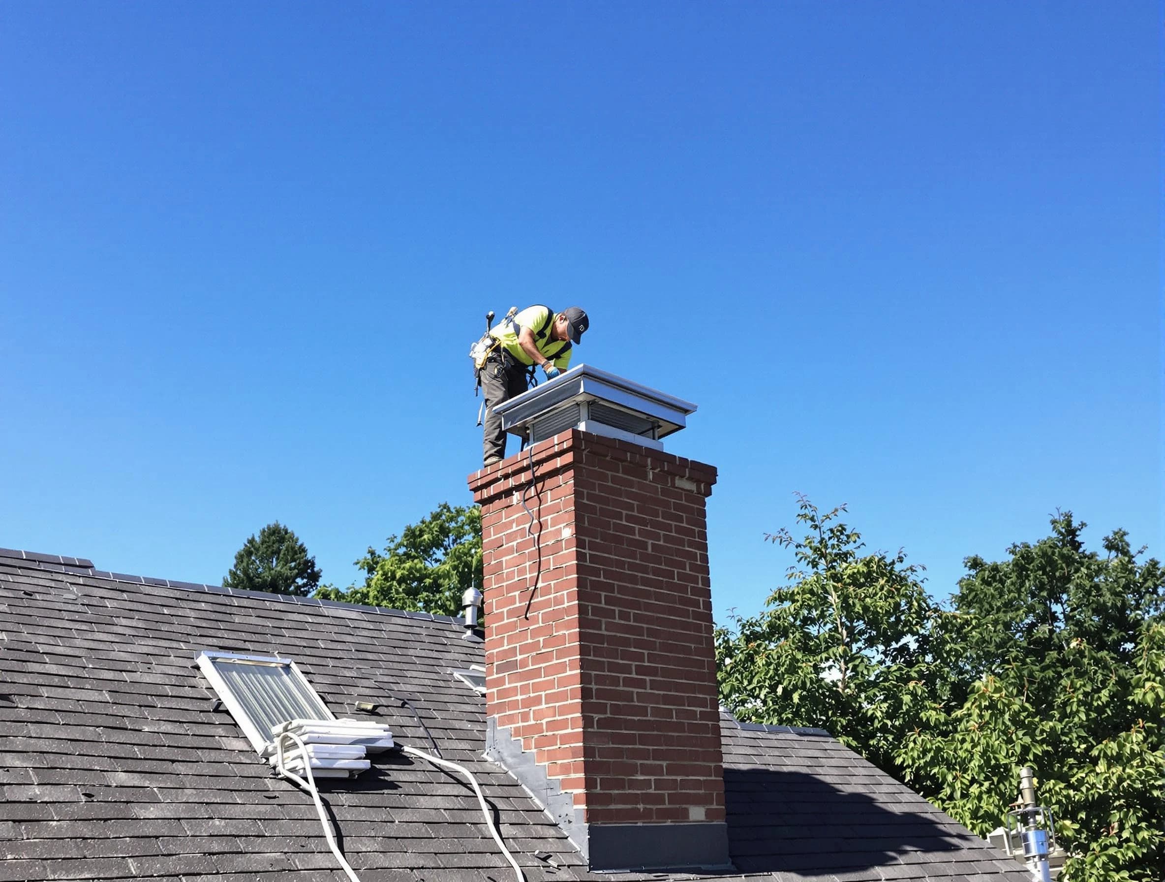 Sheridan Chimney Sweep technician measuring a chimney cap in Sheridan, CO