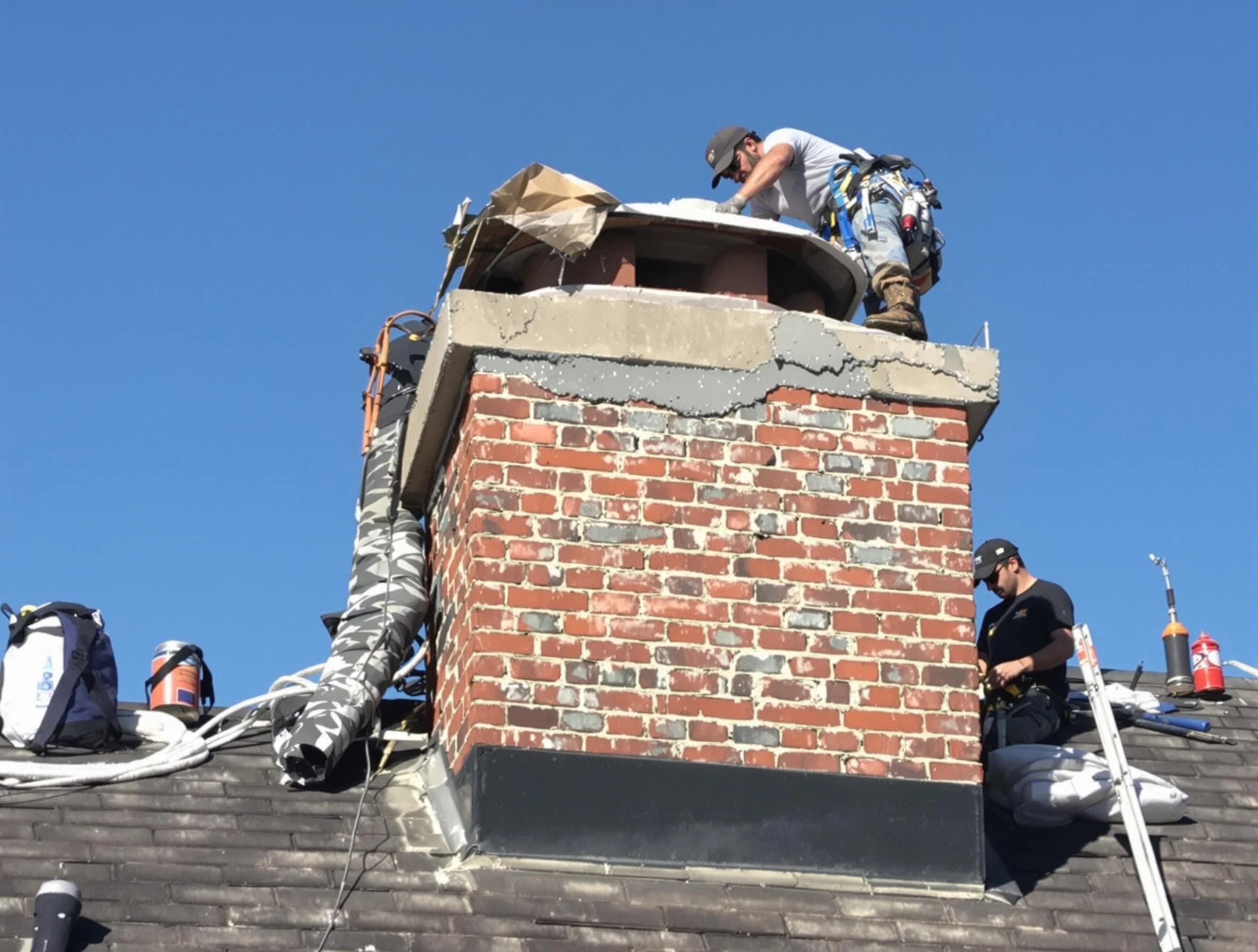 Sheridan Chimney Sweep installing a custom chimney crown in Sheridan, CO
