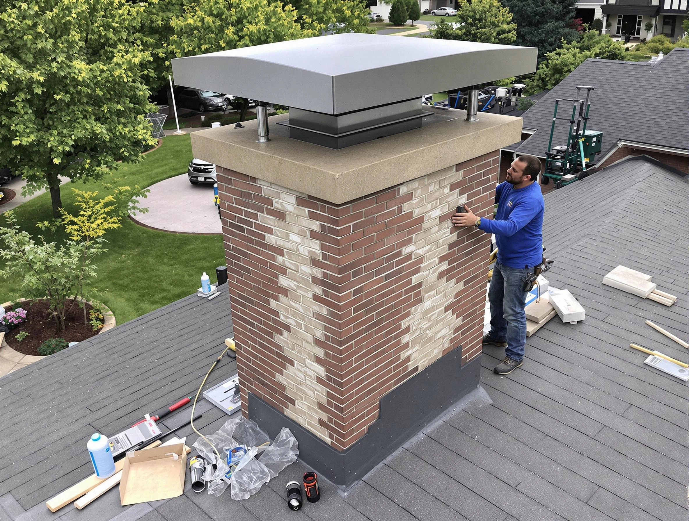 Sheridan Chimney Sweep team working on a custom chimney remodel in Sheridan, CO